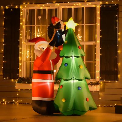 HOMCOM 6ft Christmas Inflatable Santa and Penguin Decorating a Christmas Tree Outdoor Blow Up Yard Decoration LED Lights Display Image 2