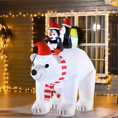 HOMCOM 7 ft Polar Bear and Penguins Christmas Inflatable LED Lighted ...