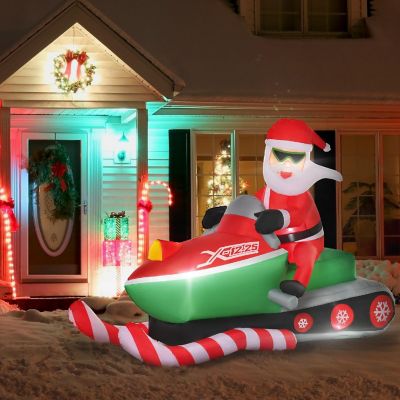 HOMCOM 7ft Christmas Inflatable Santa Claus Driving a Snowmobile Outdoor Blow Up Yard Decoration LED Lights Display Image 1