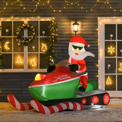 HOMCOM 7ft Christmas Inflatable Santa Claus Driving a Snowmobile Outdoor Blow Up Yard Decoration LED Lights Display Image 2
