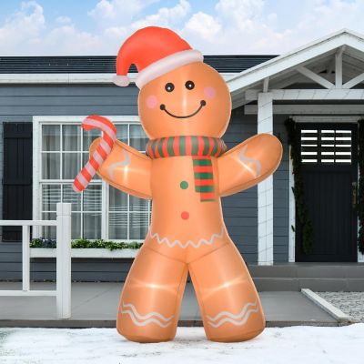 HOMCOM 8ft Christmas Inflatable Gingerbread Man with a Candy Cane ...