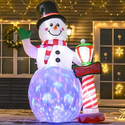 HOMCOM 8ft Christmas Inflatable Snowman North Pole Sign Outdoor Blow Up Yard Decoration Image 1