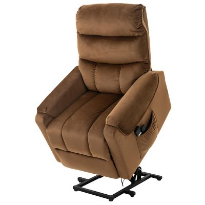 HOMCOM Electric Power Lift Recliner Velvet Touch Upholstered Vibration Massage Chair Remote Controls and Side Storage Pocket Brown Image 1