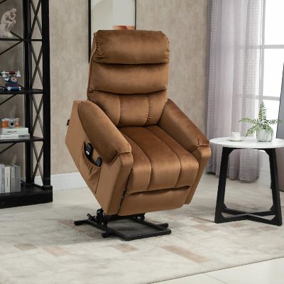 HOMCOM Electric Power Lift Recliner Velvet Touch Upholstered Vibration Massage Chair Remote Controls and Side Storage Pocket Brown Image 2