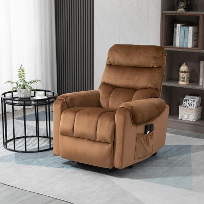 HOMCOM Electric Power Lift Recliner Velvet Touch Upholstered Vibration Massage Chair Remote Controls and Side Storage Pocket Brown Image 3