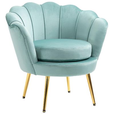 HOMCOM Elegant Velvet Fabric Accent Chair/Leisure Club Chair Gold Metal Legs for Living Room Green Image 1
