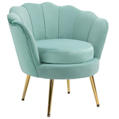 HOMCOM Elegant Velvet Fabric Accent Chair/Leisure Club Chair Gold Metal Legs for Living Room Green Image 1