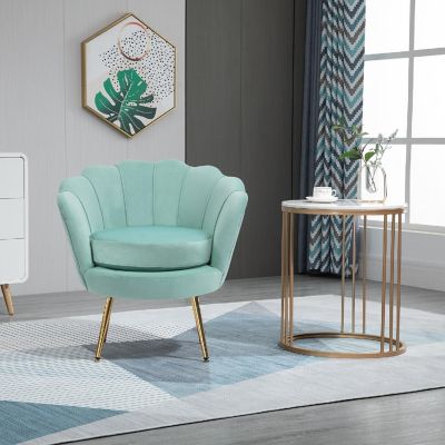 HOMCOM Elegant Velvet Fabric Accent Chair/Leisure Club Chair Gold Metal Legs for Living Room Green Image 2
