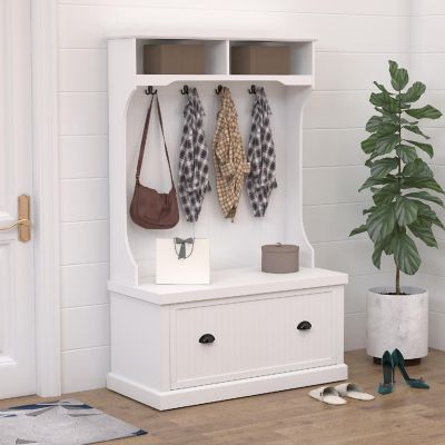 HOMCOM Hall Tree for Entryway Coat Rack Shoe Bench with Bottom Storage ...