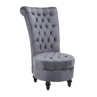 HOMCOM Retro High Back Armless Royal Accent Chair Fabric Upholstered Tufted Seat for Living Room Dining Room and Bedroom Grey Image 1