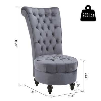 HOMCOM Retro High Back Armless Royal Accent Chair Fabric Upholstered Tufted Seat for Living Room Dining Room and Bedroom Grey Image 1