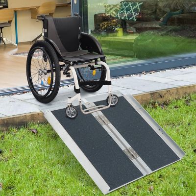 HOMCOM Textured Aluminum Folding Wheelchair Ramp 2' Portable Threshold ...