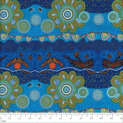 Home Country Blue Australian Aboriginal  Cotton Fabric by M S Textiles Image 1
