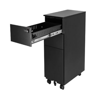 Home Office Steel Under Desk 3 Drawer File Cabinet, Assembled, Black Image 3