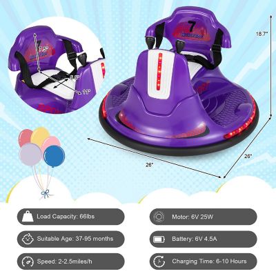 Honeyjoy 12V Bumper Car for Kids Toddlers Electric Ride On Car Vehicle with 360&#176; Spin Purple Image 2
