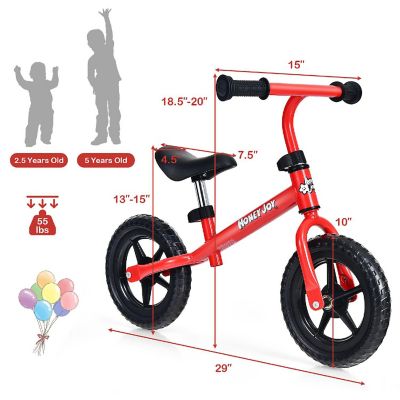 HoneyJoy Balance Bike No Pedal w/ Adjustable Handlebar & Seat Red Image 2