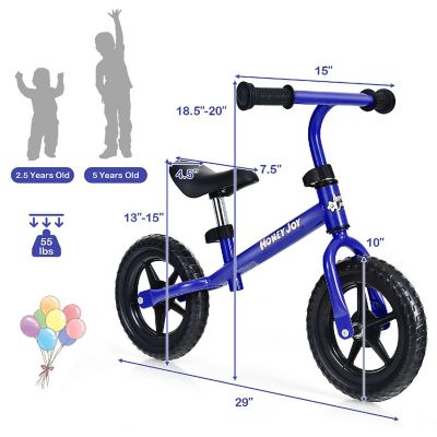 HoneyJoy Kids Balance Bike No Pedal w/ Adjustable Handlebar & Seat Blue Image 2