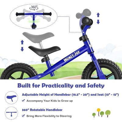 HoneyJoy Kids Balance Bike No Pedal w/ Adjustable Handlebar & Seat Blue Image 3