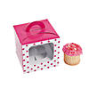 Hot Pink Polka Dot Cupcake Boxes with Handle - 12 Pc. Image 1