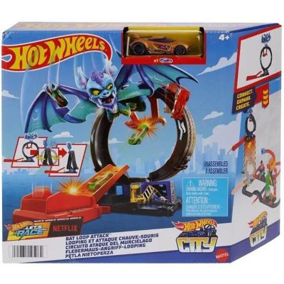 Hot Wheels City Toy Car Track Set, Bat Loop Attack with Adjustable Loop &amp; Launcher, 1:64 Scale Toy Vehicle Image 1