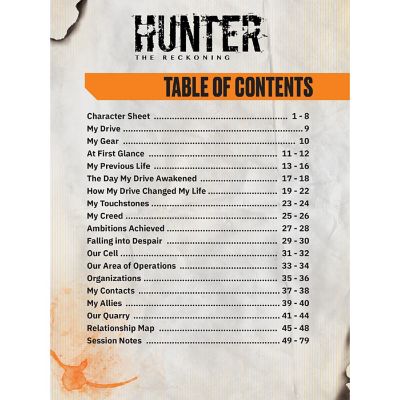 Hunter- The Reckoning 5Th Edition Rpg Expanded Character Sheet Journal Image 1