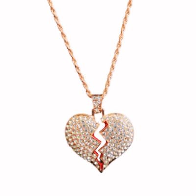 Ice City 22 Inches Stainless Steel Rope Chain Broken Heart Necklace in Silver and Rose Gold Image 1
