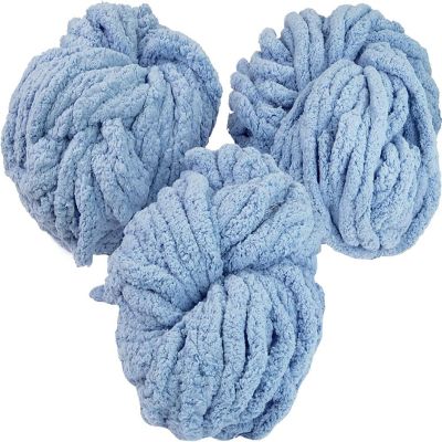 iDIY Chunky Yarn 3 Pack (24 Yards Each Skein) - ICY Blue - Fluffy Chenille Yarn Perfect for Soft Throw and Baby Blankets, Arm Knitting, Crocheting and DIY Craft Image 1