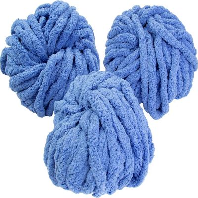 iDIY Chunky Yarn 3 Pack (24 Yards Each Skein) - Indigo Blue - Fluffy Chenille Yarn Perfect for Soft Throw and Baby Blankets, Arm Knitting, Crocheting and DIY Cr Image 1