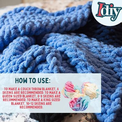 iDIY Chunky Yarn 3 Pack (24 Yards Each Skein) - Indigo Blue - Fluffy Chenille Yarn Perfect for Soft Throw and Baby Blankets, Arm Knitting, Crocheting and DIY Cr Image 2