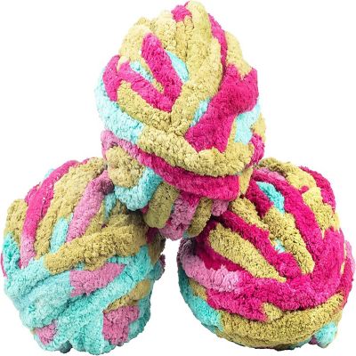 iDIY Chunky Yarn 3 Pack (24 Yards Each Skein) - Tie Dye (Fuschia, Teal, Green) - Fluffy Chenille Yarn For Baby Blankets, Arm Knitting/ Crocheting Image 1
