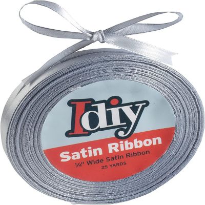 Idiy Satin Ribbon - .1/4", 50 Yards (Silver) - Great for DIY Crafts, Gift Wrapping, Wedding Decorations, Sewing Projects, Party, Decorative Embellishments, Hair Image 1
