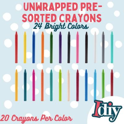 IDIY Unwrapped Bulk Wax Crayons (Pre-Sorted 480 ct, 24 colors, 20 each)-No Paper, ASTM Safety Tested, For Kids, Teachers, Classroom Supplies, Arts & Crafts Image 1
