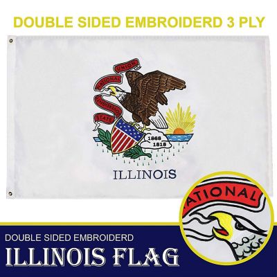 Illinois State Flag 210D Embroidered Polyester 3x5 Ft  Double Sided 3ply Image 1