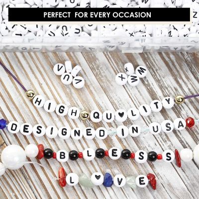 Incraftables 1200pcs Round Letter Beads for Jewelry Making (7mm). A-Z Letters Black Alphabet for DIY Friendship Bracelets & Crafts. ABC Circle & Heart Beads Image 3