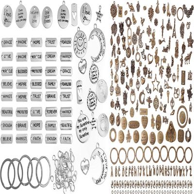 Incraftables 60pcs Silver Word Charms & 166pcs Bronze Charms Set w/ 120pcs Antique Charms (Small & Large), 20pcs Word Charms & 26pcs A-Z Letter Charm  Jewelry Image 1