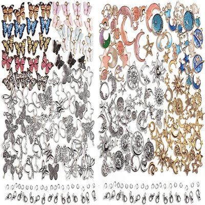 Incraftables 80pcs Butterfly Charms Pendants & 120pcs Sun, Moon & Star Charms Pendants for DIY Bracelets, Jewelry, Keychain & Necklace Making Image 1