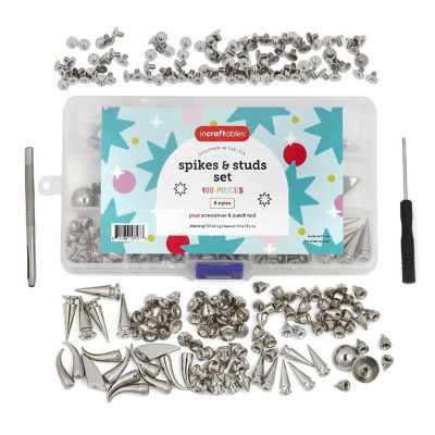 Incraftables Assorted Studs and Spikes Set 100pcs Silver Spikes for Clothing Metal Studs for Clothing Crafts, Clothes, Crocs & Shoes Image 1