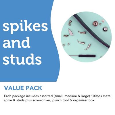 Incraftables Assorted Studs and Spikes Set 100pcs Silver Spikes for Clothing Metal Studs for Clothing Crafts, Clothes, Crocs & Shoes Image 2