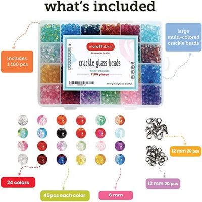 Incraftables Bicone Crystal Beads 1200pcs & Crackle Glass Beads 1100pcs 24 Colors 6mm with Elastic String & Organizer for Jewelry Making, Hair Accessories Image 1