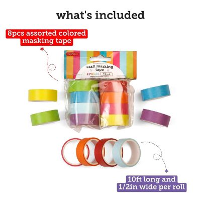 Incraftables Colored Masking Tape (8 Colors). Assorted Colorful Craft Tape 10 Feet x &#189; Inch Rolls. Rainbow Colored Painters Tape. Multi-Color Masking Tape Image 2