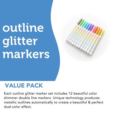 Incraftables Outline Glitter Markers 12 Colors) Shimmer Double Line Pens Metallic Set for Kids & Adults Crafts, Greeting Card & Drawing Image 3