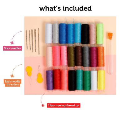 Incraftables Sewing Thread Assortment 24 Threads Set Polyester Thread for Sewing Machine (360ft per Spool). All Purpose Sewing Thread Kit Image 1