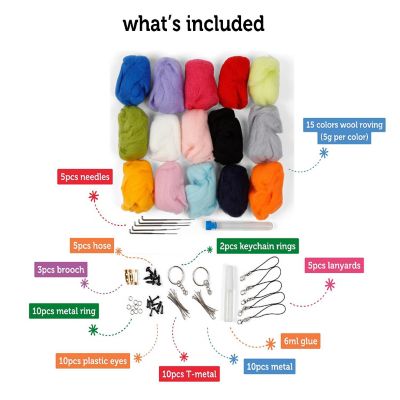 Incraftables Wool Needle Felting Kit 15 Colors for Beginners, Pros, Adults & Kids Wool Roving Felt Supplies Starter Set Image 1