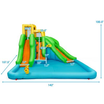 Inflatable Water Park Bounce House w/Climbing Wall Two Slides and Splash Pool Image 1