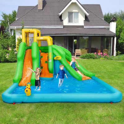 Inflatable Water Park Bounce House w/Climbing Wall Two Slides and Splash Pool Image 2