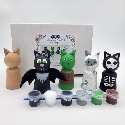 Ink and Trinket Kids Halloween Peg Doll Painting Kit, Makes 4 Image 1