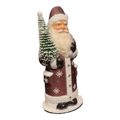 Ino Schaller Brown Coat Santa with Snowflake Design German Paper Mache 11 Inch Image 1