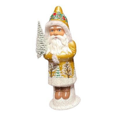 Ino Schaller Gold Coat Santa with Winter Tree Scene German Paper Mache 12 Inch Image 1