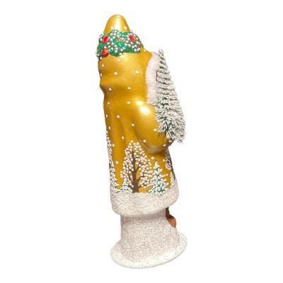 Ino Schaller Gold Coat Santa with Winter Tree Scene German Paper Mache 12 Inch Image 2