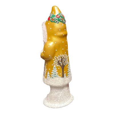 Ino Schaller Gold Coat Santa with Winter Tree Scene German Paper Mache 12 Inch Image 3